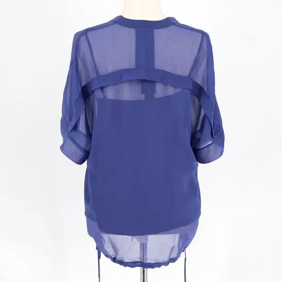 Rag & Bone Women Blue Mesh Elysse Casual Relaxed V-neck Elegant Blouse Size S - Picture 5 of 6